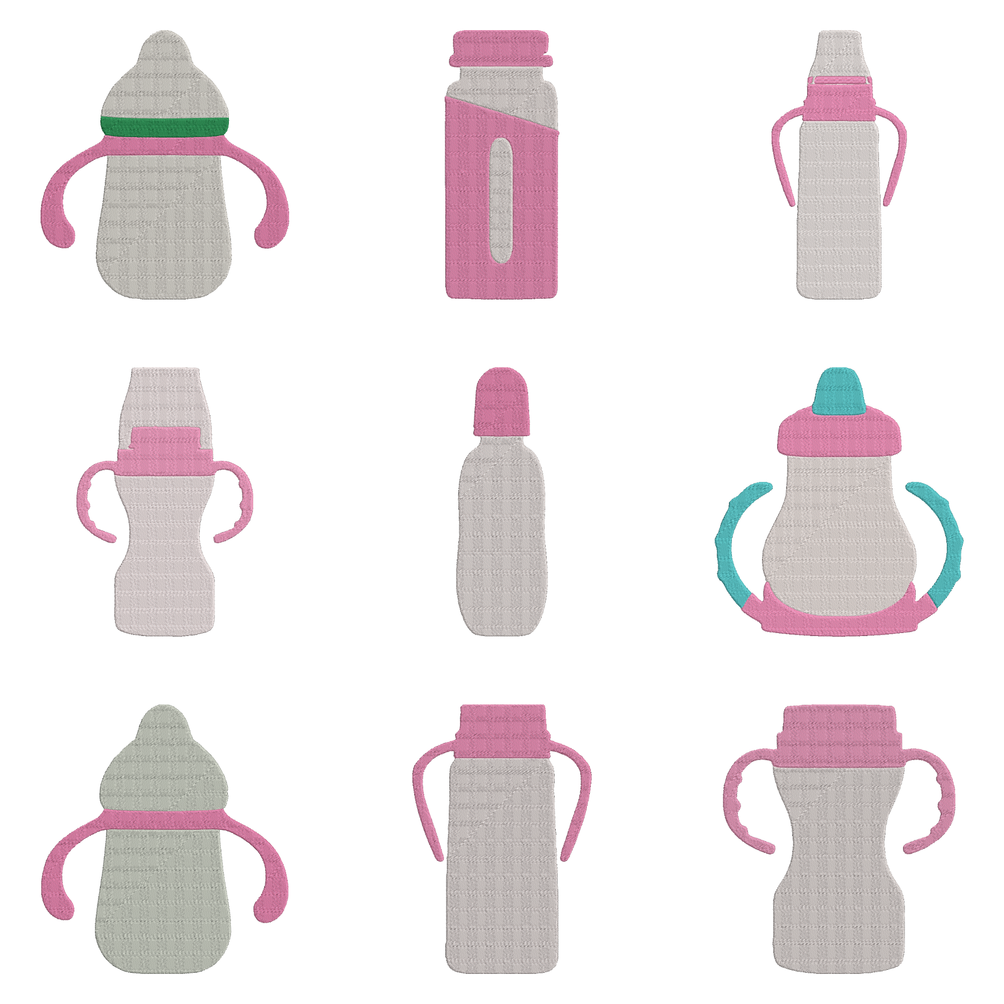 Baby Bottle Embroidery Bundle, Sippy Cup Machine Embroidery Design, Baby Shower Embroidery File, Instant Download